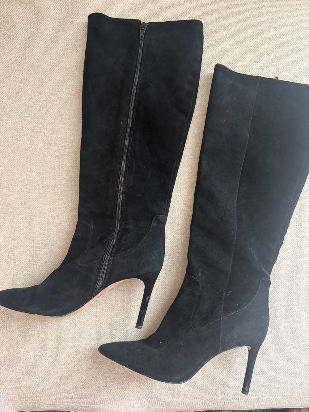 ANTONIO MELANI Black Suede Knee-High Stiletto Boots